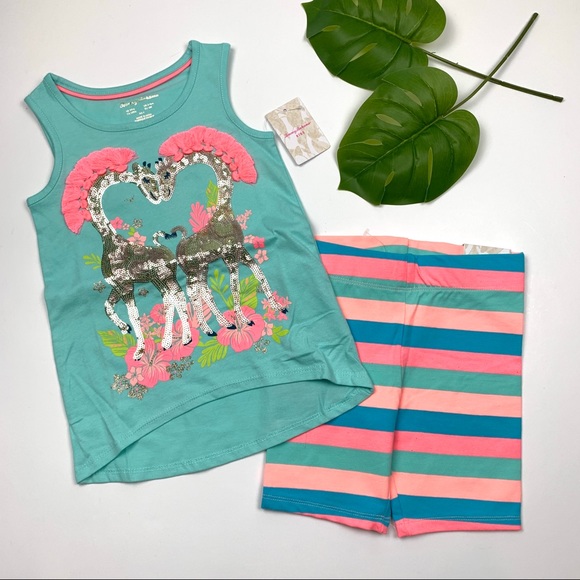 TOMMY BAHAMA Girl Giraffe Tank Top and Stripe Short -  2-Piece Set - Picture 1 of 8
